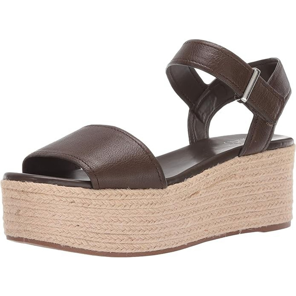 Franco Sarto Women BROWN OLIVE LEATHER Sandals Espadrille Wedge Platform 9 M - Picture 8 of 13